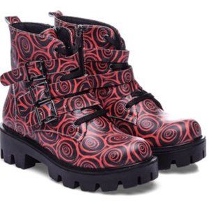 Rockit Red Swirl Tri-Buckle Leather Ankle Boot